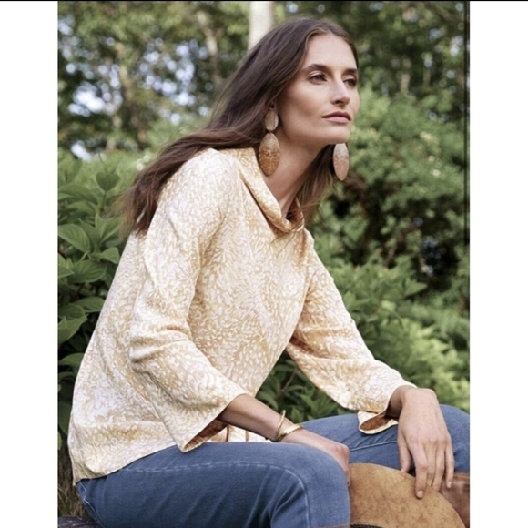 Soft Surroundings Adrienne tan/cream print mock neck - Picture 2 of 7